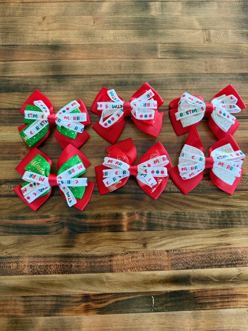 Set of Red Holiday Hair Bows with Festive Ribbon